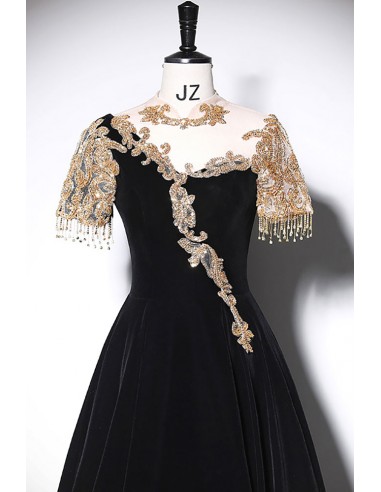 Full Embroidered Netted Velvet Long Dress