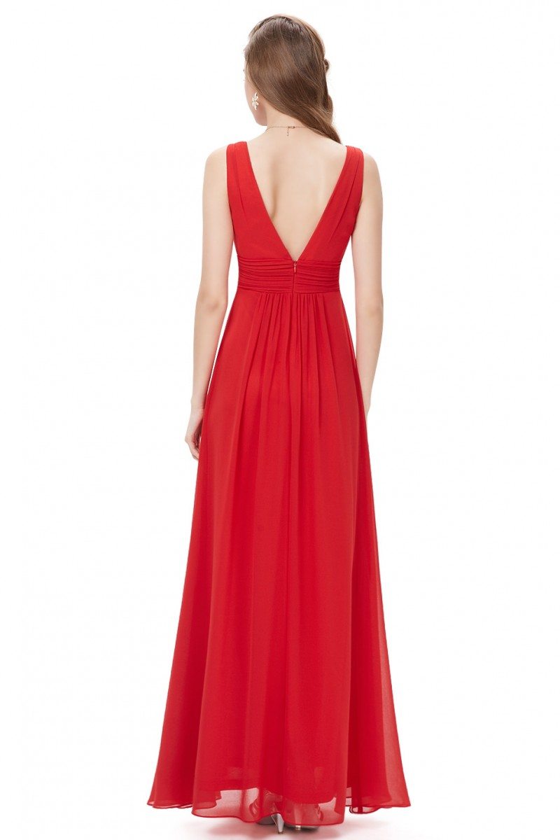 Elegant Red Deep V-neck Long Evening Dress - $45 #EP08110RD - SheProm.com