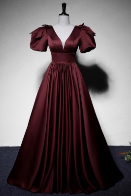 Burgundy Ruffled Satin...
