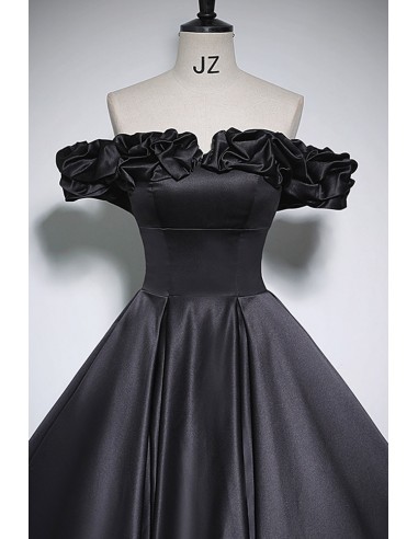 Black Satin Prom Dress, Off Shoulder Prom Dress, Side split Prom Dress, D348 main image 0