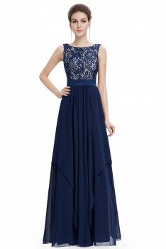 Navy Blue Sleeveless Round Neck Long Party Dress - $62.04 #EP08217NB ...