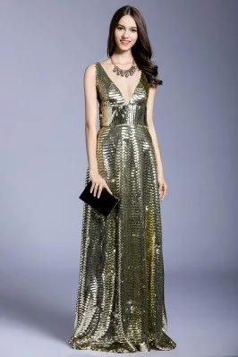 Sparkle Sequins Deep V-neck Evening Dress
