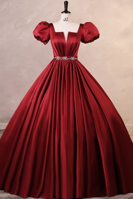Burgundy Red Ballgown Satin...