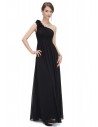 Black One Shoulder Long Chiffon Bridesmaid Dress - EP08237BK