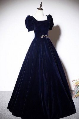 4510492 Navy Blue Button Velvet Dress