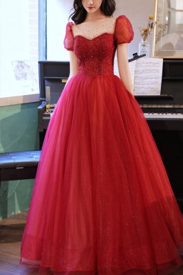 Short Sleeved Long Tulle...