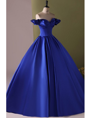 Sexy Sheath Off The Shoulder Royal Blue Long Satin Prom Dresses Party Dress C3289