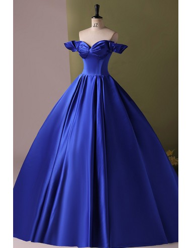 Sexy Sheath Off The Shoulder Royal Blue Long Satin Prom Dresses Party Dress