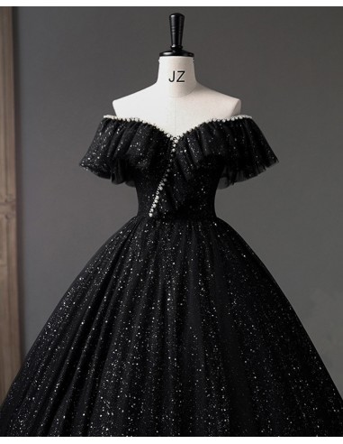 Beautiful Black Off-the-Shoulder Long-Sleeve Slim Split Prom Dress with Beadings | Ballbella