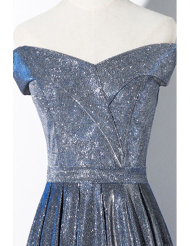Silver Off The Shoulder Tulle Prom Dress  s12 main image 0