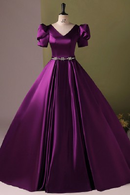 Bubble Sleeved Vneck Satin...