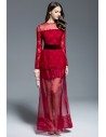 Tulle And Lace See-through Long Sleeve Prom Dress