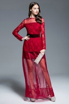 Tulle And Lace See-through Long Sleeve Prom Dress - CK543