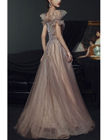 New Arrival Lace Appliques Beading Gorgeous Tulle Off Shoulder Elegant Prom Dress, PD0260