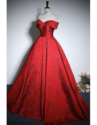 Burgundy Ballgown Floral Pattern Long Prom Dress Off Shoulder - $156. ...