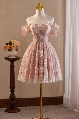 Pink 3D Floral Short Prom...