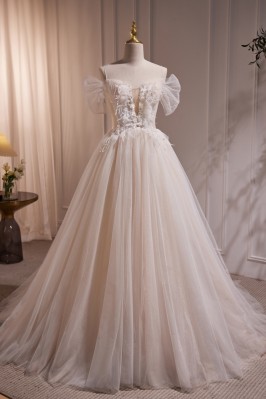 Ivory Beaded Long Tulle...