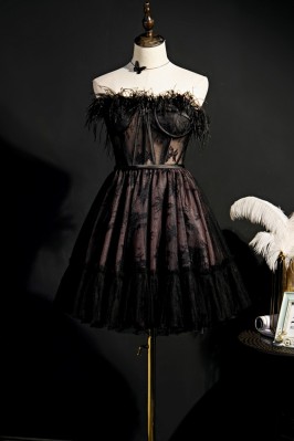 Unique Feather-Trim Black...