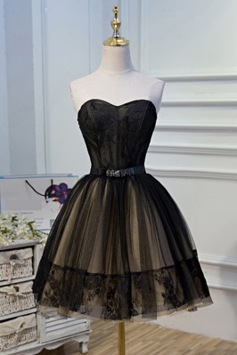 Strapless Black Lace Tulle...