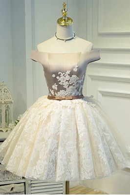 Champagne Off-Shoulder Lace...