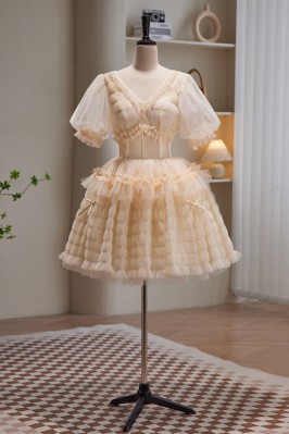 Retro Champagne Tulle Short...