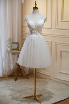 Ivory V-Neck Short Tulle...