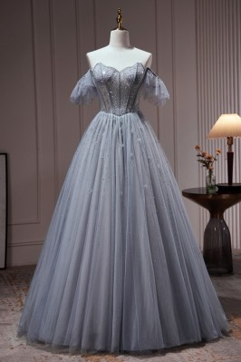 Dusty-Blue Sequin Long...