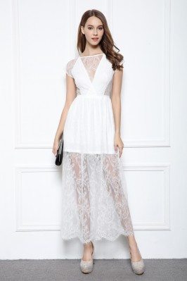 Chic Short Lace Sleeve See-through Party Dress