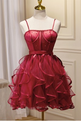 Burgundy Red Ruffled Tulle...