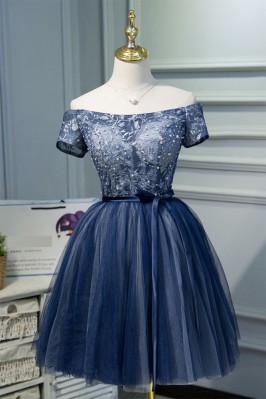 Navy Blue Off-Shoulder Sash...