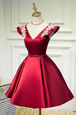 Burgundy Satin V-Neck...