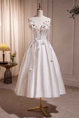 White Satin Tea-Length...