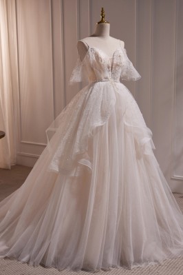 Ivory Ruffled Long Tulle...