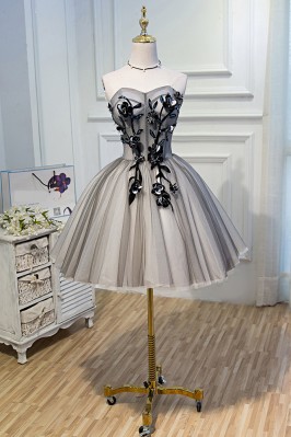 Grey Appliqué Tulle Short...