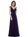 Dark Purple V-neck Empire Waist Sleeveless Chiffon Evening Dress - EP08500DP