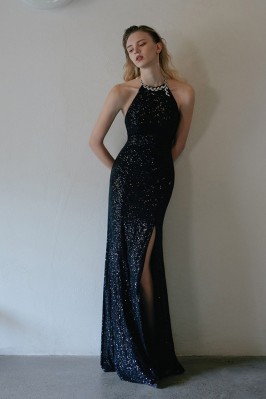 Black Sequin Halter Neck...