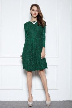Dark Green Lace Long Sleeve Party Dress