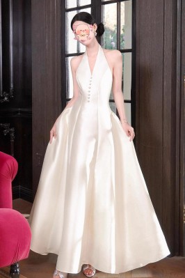 Ivory Satin Halter Neck...