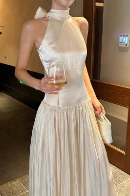 flowy midaxi dress White Grecian Halter Maxi Dress | Ruffle Chiffon Gown for Summer Wedding  Guest, Vacation & Resort main image 1