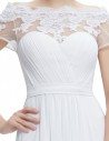 White A-line Boat Neck Sheer Lace Short Sleeves Evening Dress - EP08490WH