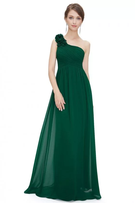 Dark Green One Shoulder Long Chiffon Bridesmaid Dress - $42.3 # ...