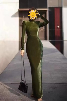 Olive Green Velvet Long...