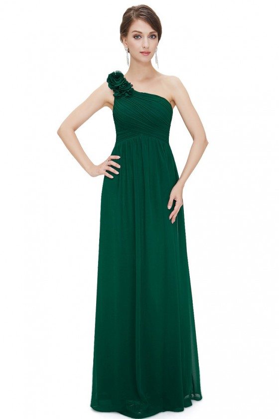 Dark Green One Shoulder Long Chiffon Bridesmaid Dress - $42.3 # ...
