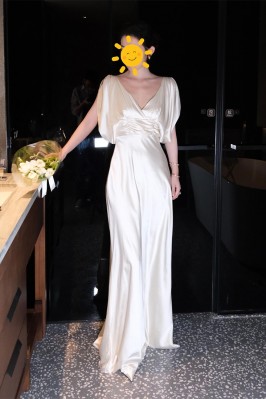 Ivory Satin V-Neck...