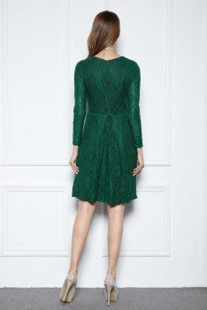 Dark Green Lace Long Sleeve Party Dress - DK366