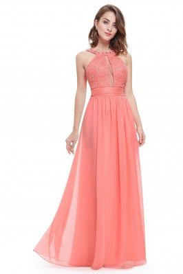 Sexy Coral Long Halter Ruffled Prom Dress - EP08572CO