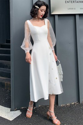 slim fit dress slacks A line White Tulle Lace Sequin Long Prom Dress, White Formal Graduatio –  shopluu main image 0
