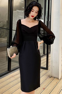 Black Velvet Dress with Sweetheart Neckline and Sheer Long Sleeves -  $64.9875 #LL6117 - SheProm.com