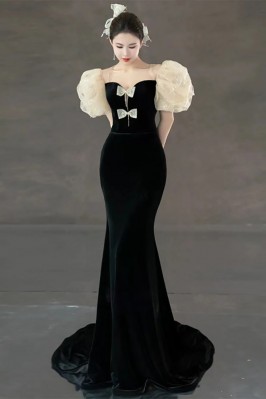 Black Velvet Floor-Length...