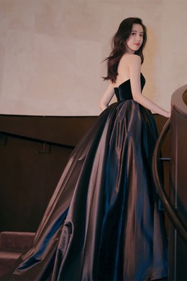 Black Satin Floor-Length...